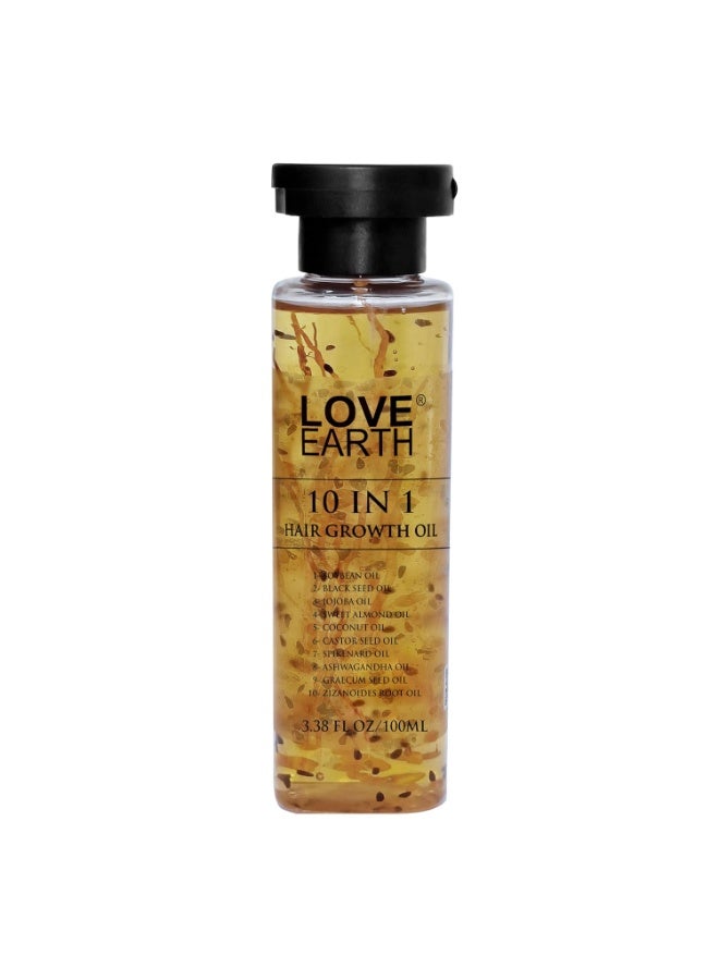 Love Earth 10 In 1 Hair Growth Oil|Soybean Oil, Black Seed Oil, Jojoba Oil, Sweet Almond Oil, Coconut Oil, Castor Seed Oil, Spikenard Oil, Ashwagandha Oil, Graecum Seed Oil, Zizanoides Root Oil|100ml - Image 1