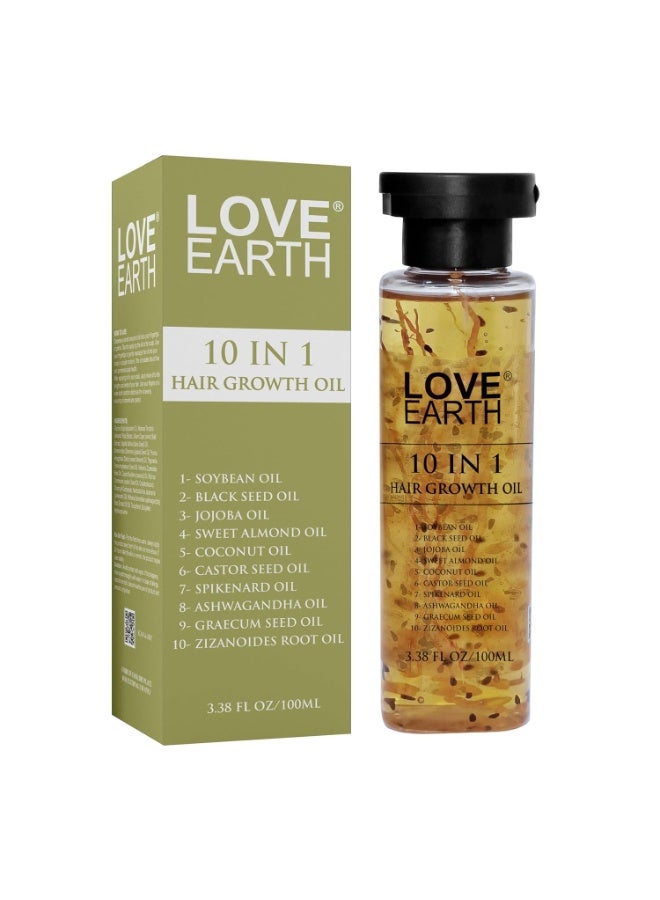 Love Earth 10 In 1 Hair Growth Oil|Soybean Oil, Black Seed Oil, Jojoba Oil, Sweet Almond Oil, Coconut Oil, Castor Seed Oil, Spikenard Oil, Ashwagandha Oil, Graecum Seed Oil, Zizanoides Root Oil|100ml - Image 2