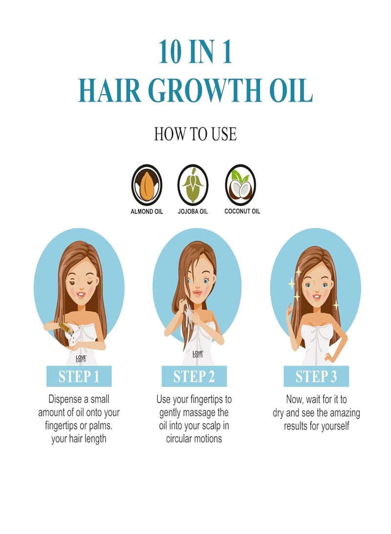 Love Earth 10 In 1 Hair Growth Oil|Soybean Oil, Black Seed Oil, Jojoba Oil, Sweet Almond Oil, Coconut Oil, Castor Seed Oil, Spikenard Oil, Ashwagandha Oil, Graecum Seed Oil, Zizanoides Root Oil|100ml - Image 4