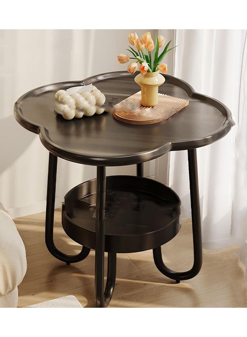 DubaiGallery Movable Living Room Small Coffee Tea Side Table Nordic Cream 2 Layer Teapoy Bedroom Bedside - Image 2