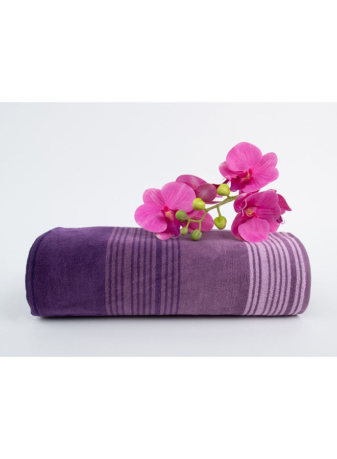 White Rose زونى 500 جرام 100% من القطن - المنشفة الحمام المخملية ذات الخطوط 1 بحجم 80×160 سم لمسة ناعمة وامتصاص إضافى - بنفسجى - Image 1
