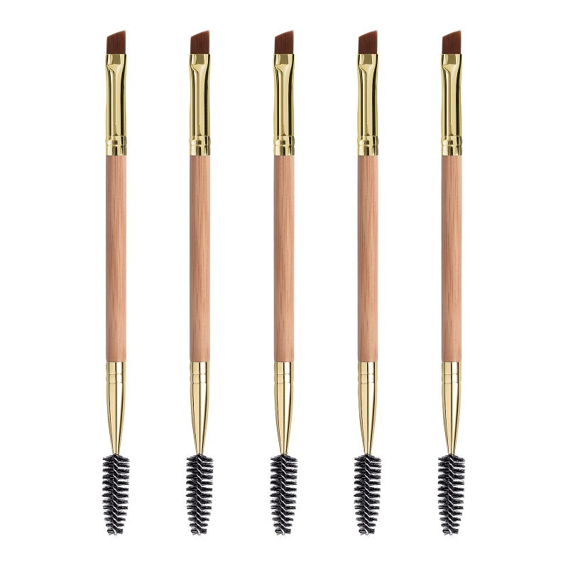 Duo Eyebrow and Eyelash Brush Set Spoolie and Angled Brow Brush for Eye Makeup 5pcs Yellow