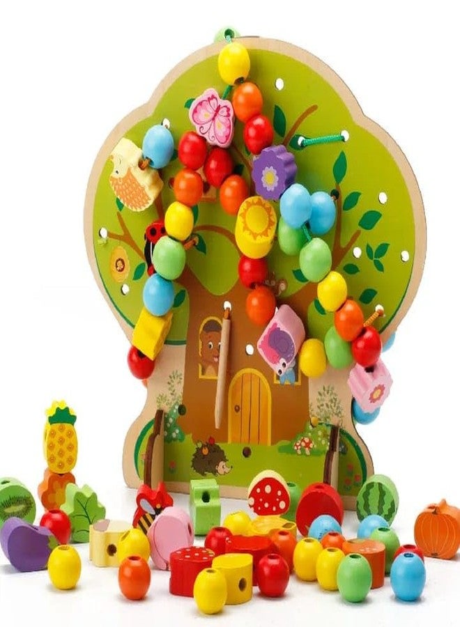 Kidstoysdaze Wooden Fruit Tree Threading Beads Early Education Lacing Beads Game - Image 2