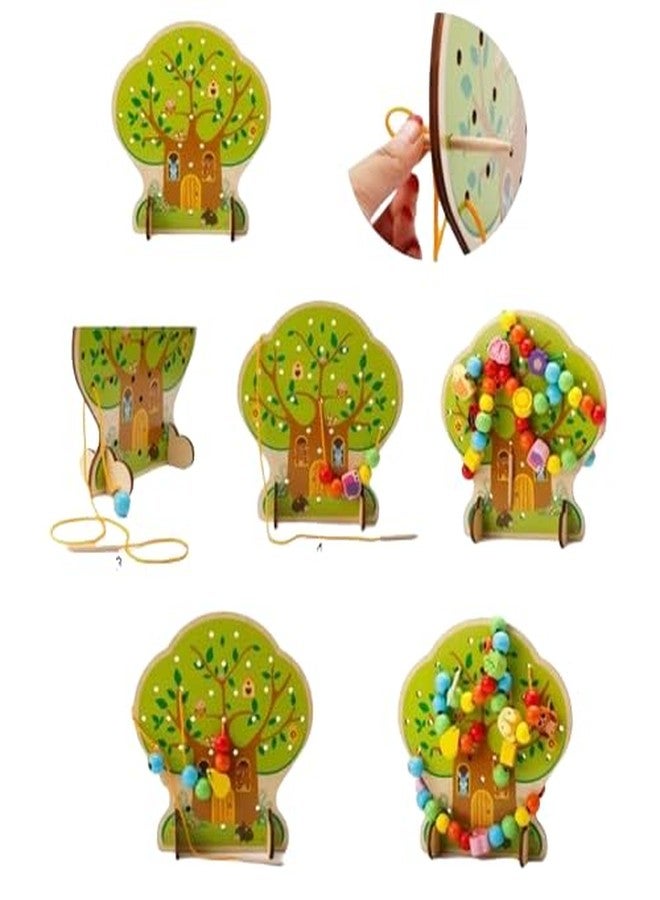 Kidstoysdaze Wooden Fruit Tree Threading Beads Early Education Lacing Beads Game - Image 1
