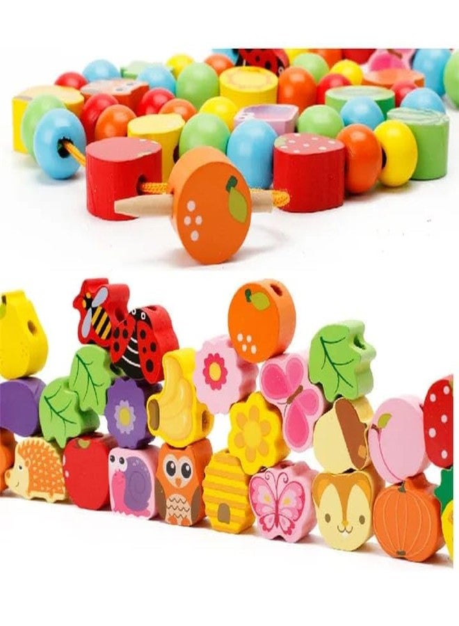 Kidstoysdaze Wooden Fruit Tree Threading Beads Early Education Lacing Beads Game - Image 5