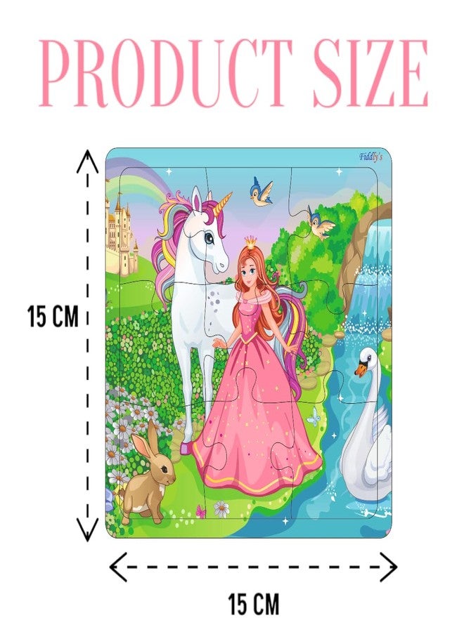 Fiddlys Wooden Jigsaw Puzzles for Kids & Children – 9 Pieces Each, Pack of 4|Double Layered Front & Back Print| Educational Toy for Boys & Girls Age 2 3 4 5 6 Year Old (Unicorn & Princess) - Image 2