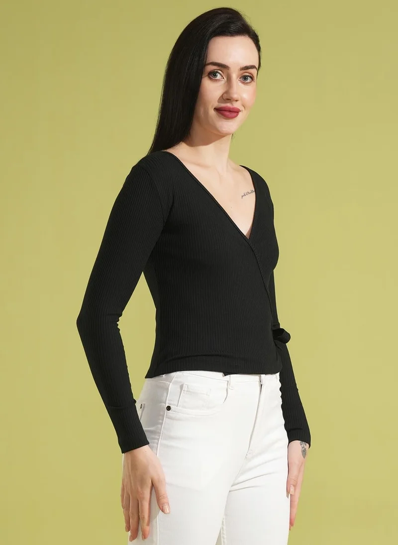 جلو باص بلوزة نسائية قطن بتصميم ملتف من جلوبس