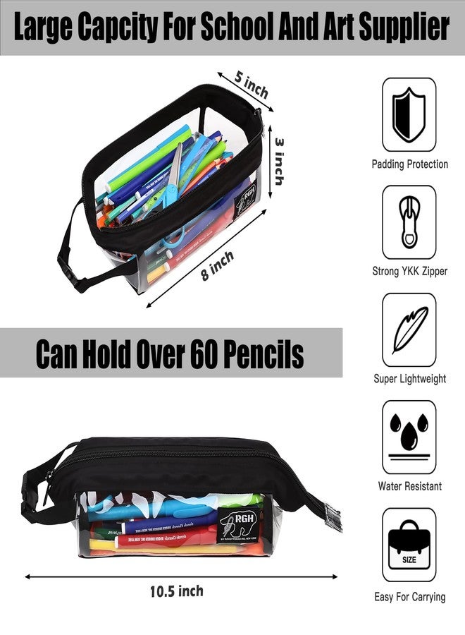RE ROUGH ENOUGH Rough Enough Clear Pencil Pouch Case for School Offic Art Supplies Large Capacity Pen Bag with Handle for Boys Adults College Travel - Image 3