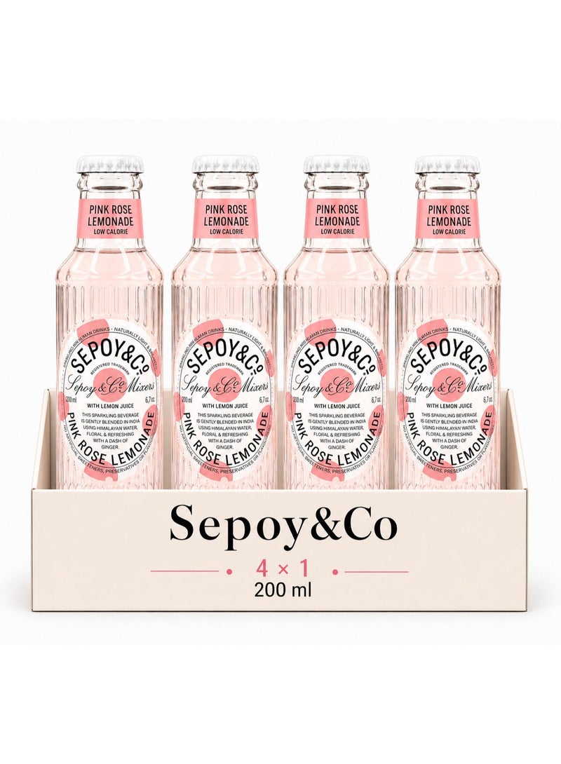 Sepoy & Co Pink Rose Lemonade Low Calorie Soft Drink 200 ml Pack of 4 - Image 1