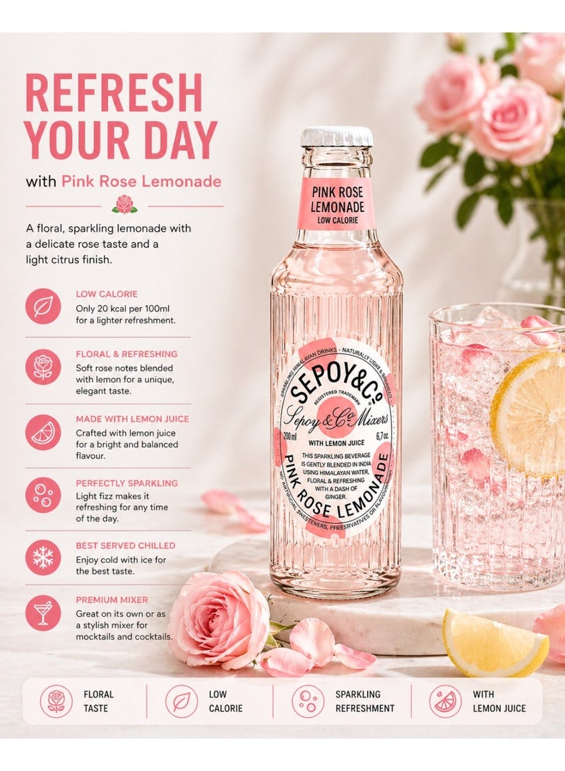 Sepoy & Co Pink Rose Lemonade Low Calorie Soft Drink 200 ml Pack of 4 - Image 4