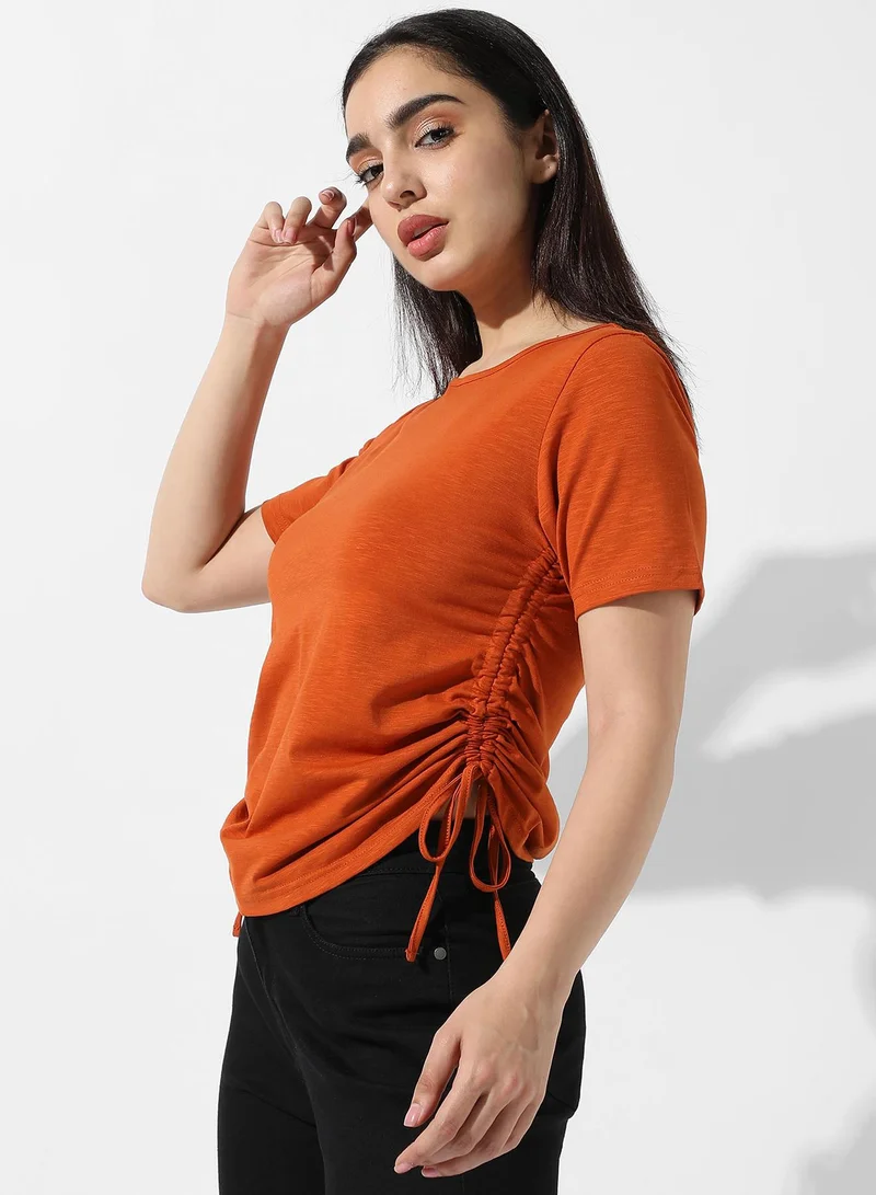 Pinacolada  Women's Solid Rust Orange Ruched Top for Women | Best Price UAE