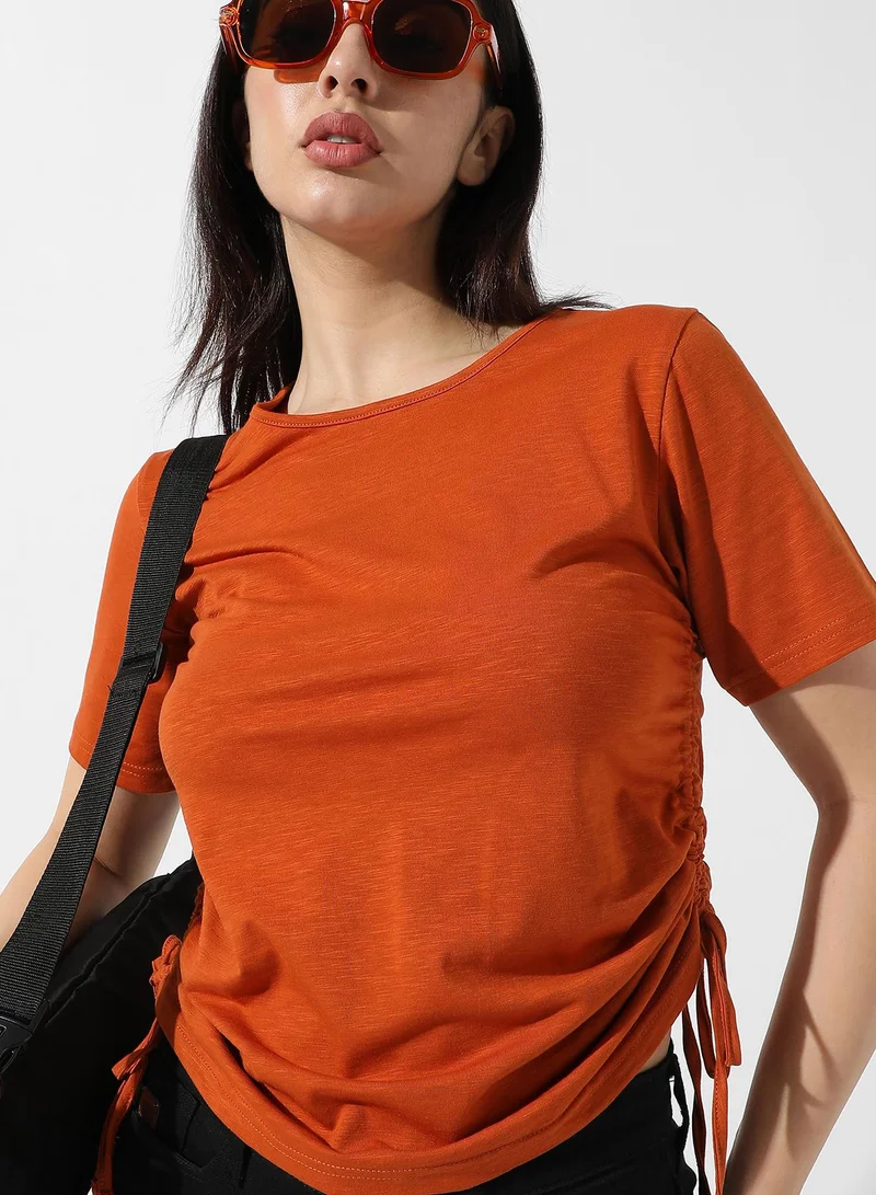 Pinacolada  Women's Solid Rust Orange Ruched Top for Women | Best Price UAE