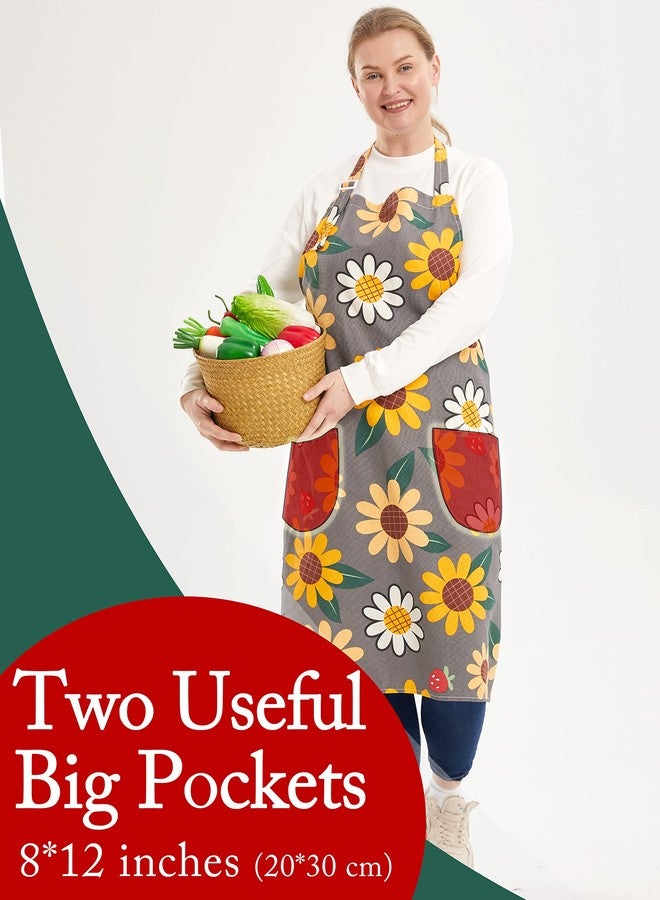 APRONNER Cotton Linen Baking Plus Size Aprons for Women with Pockets Kitchen Cooking Sun Flowers - Image 3