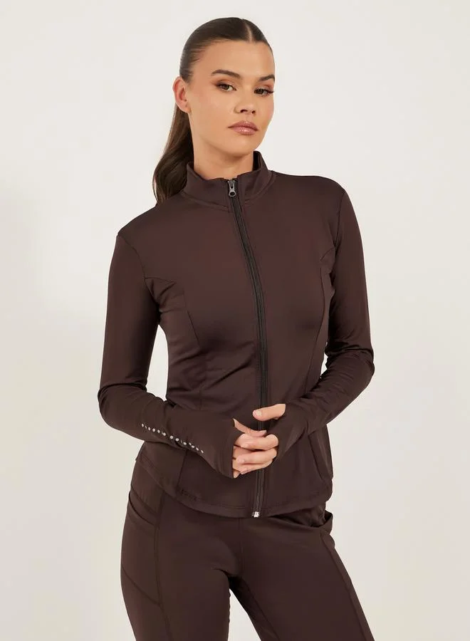 Styli Brown Solid Activewear Set