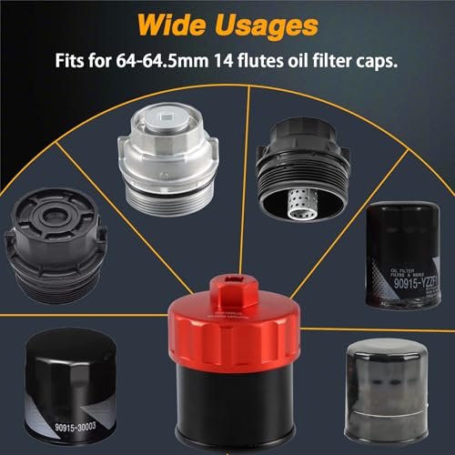 EVRBUL CNC 64.5mm 14 Flute Oil Filter Wrench Tool Oil Filter Cap Wrench Oil Filter Cap Socket Removal Tool Compatible with Toyota Avalon Camry Corolla Highlander Sequoia Tacoma Tundra Venza Matrix - Image 4