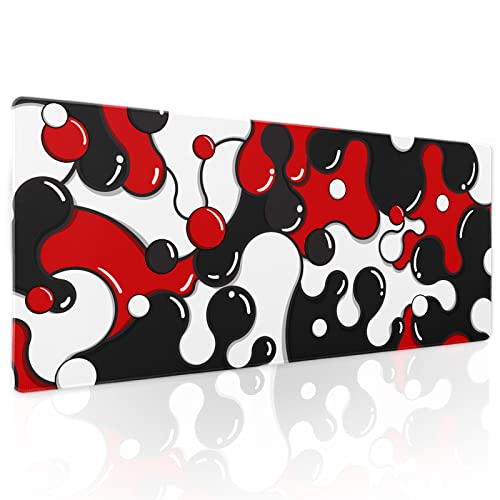 aportt Red Black White Mouse Pad Anime Cool Geometric Japanese Extended Desk Mat 80X30cm Non-Slip Rubber Base Stitched Edge Large XL Mousepad for Desk Gaming Laptop Desktop,31.5×11.8 Inch - Image 1