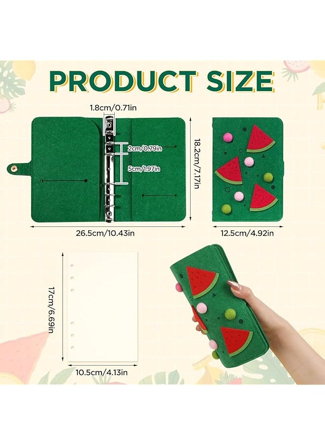 erorex - A6 Notebook Binder Cover Fruit A6 Budget Binder With 80 Filler Papers Soft Felt Refillable 6 Ring Binder Protector With Snap Button For 6 Hole Planner Pages Binder Pocket 3D Watermelon - Image 1