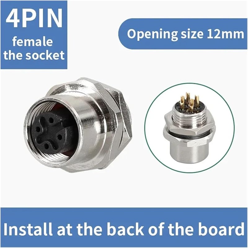 M12 4 Pin Female Socket IP68 Waterproof Circular Connector BH 12mm 1 PCS - Image 2