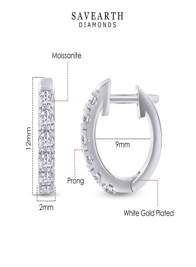 SAVEARTH DIAMONDS Huggie Hoop Earrings for Women 2MM Round Moissanite Diamond Cuff Earrings in 18K White Gold Plated Trendy Jewelry Gifts For Her - Image 2
