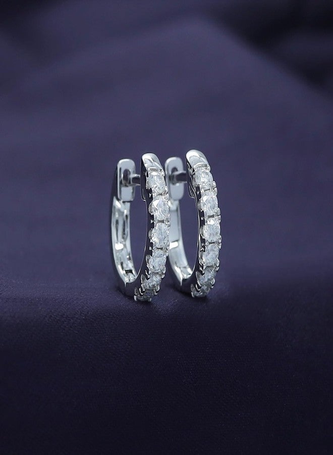 SAVEARTH DIAMONDS Huggie Hoop Earrings for Women 2MM Round Moissanite Diamond Cuff Earrings in 18K White Gold Plated Trendy Jewelry Gifts For Her - Image 4