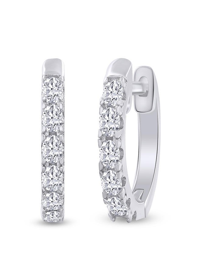 SAVEARTH DIAMONDS Huggie Hoop Earrings for Women 2MM Round Moissanite Diamond Cuff Earrings in 18K White Gold Plated Trendy Jewelry Gifts For Her - Image 1