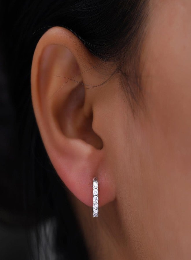 SAVEARTH DIAMONDS Huggie Hoop Earrings for Women 2MM Round Moissanite Diamond Cuff Earrings in 18K White Gold Plated Trendy Jewelry Gifts For Her - Image 3