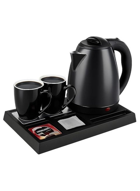 1.8L 1500W Stainless Steel Electric Water Kettle Set with 2 Tea Coffee Cups and Serving Tray | Water Kettle for Hotels, Offices, Home | Hotel Water Kettle