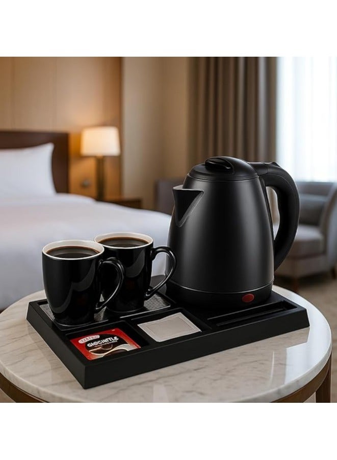 طقم غلاية ماء كهربائية سعة 1.8 لتر بقدرة 1500 واط من الاستانلس استيل مع 2 أكواب للشاي و القهوة و صيية تقديم | غلاية ماء للفنادق و المكاتب و المنازل | غلاية ماء فندقية - Image 2