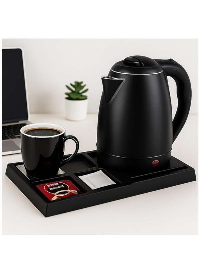 طقم غلاية ماء كهربائية سعة 1.8 لتر بقدرة 1500 واط من الاستانلس استيل مع 2 أكواب للشاي و القهوة و صيية تقديم | غلاية ماء للفنادق و المكاتب و المنازل | غلاية ماء فندقية - Image 3
