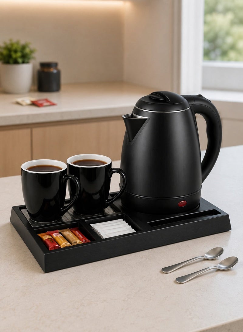 1.8L 1500W Stainless Steel Electric Water Kettle Set with 2 Tea Coffee Cups and Serving Tray | Water Kettle for Hotels, Offices, Home | Hotel Water Kettle - Image 1