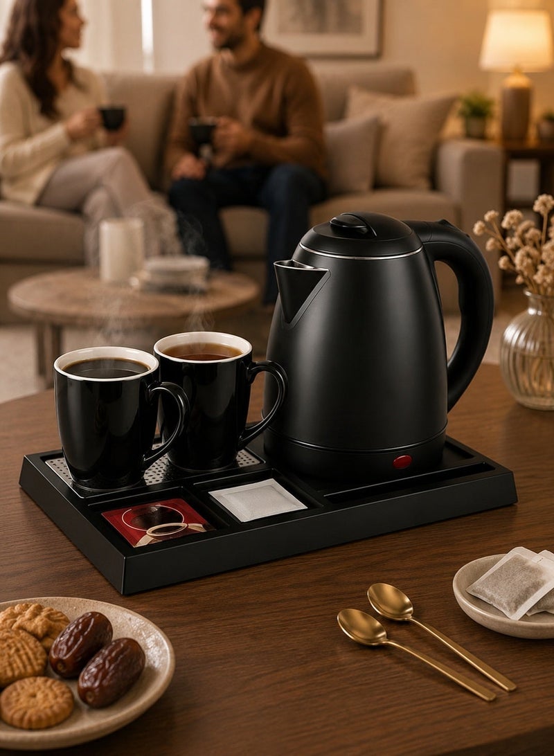 1.8L 1500W Stainless Steel Electric Water Kettle Set with 2 Tea Coffee Cups and Serving Tray | Water Kettle for Hotels, Offices, Home | Hotel Water Kettle - Image 4