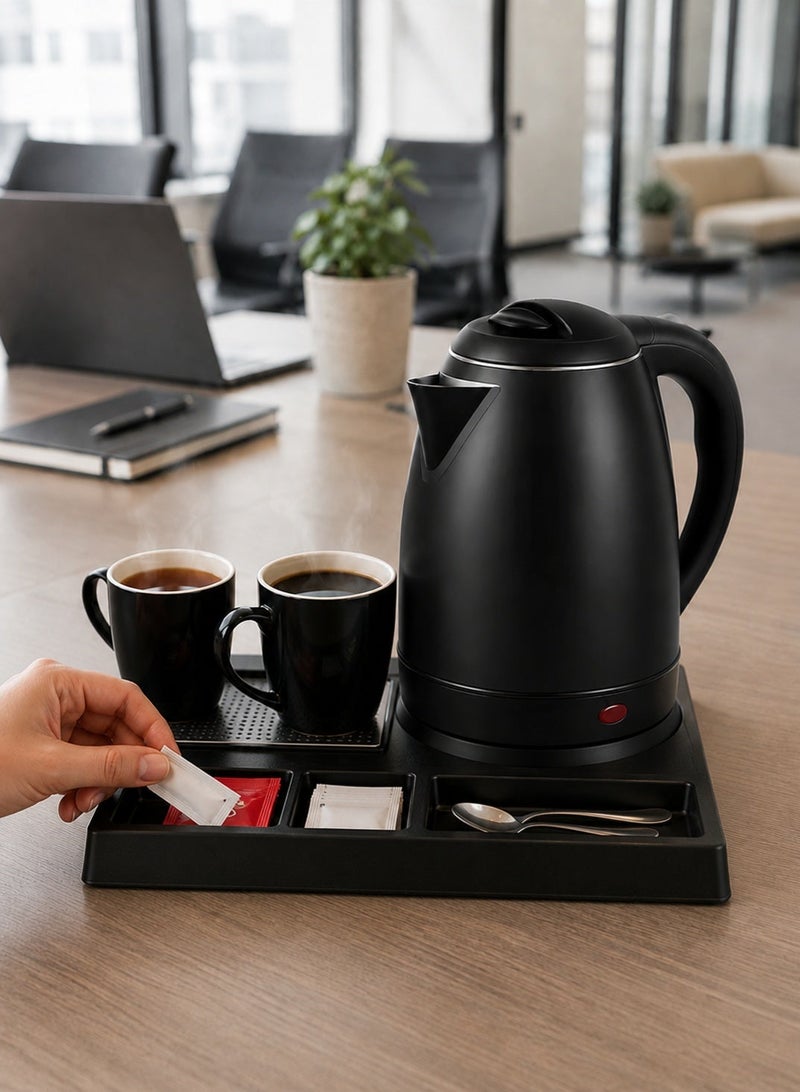 1.8L 1500W Stainless Steel Electric Water Kettle Set with 2 Tea Coffee Cups and Serving Tray | Water Kettle for Hotels, Offices, Home | Hotel Water Kettle - Image 5