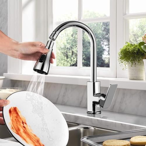 Rylan Universal Kitchen Sink Sprayer - 3-Function Pull Down Spray Head, Big Angle Rotatable, Anti-Splash (Silver) - Image 5