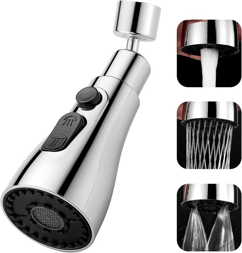 Rylan Universal Kitchen Sink Sprayer - 3-Function Pull Down Spray Head, Big Angle Rotatable, Anti-Splash (Silver) - Image 1