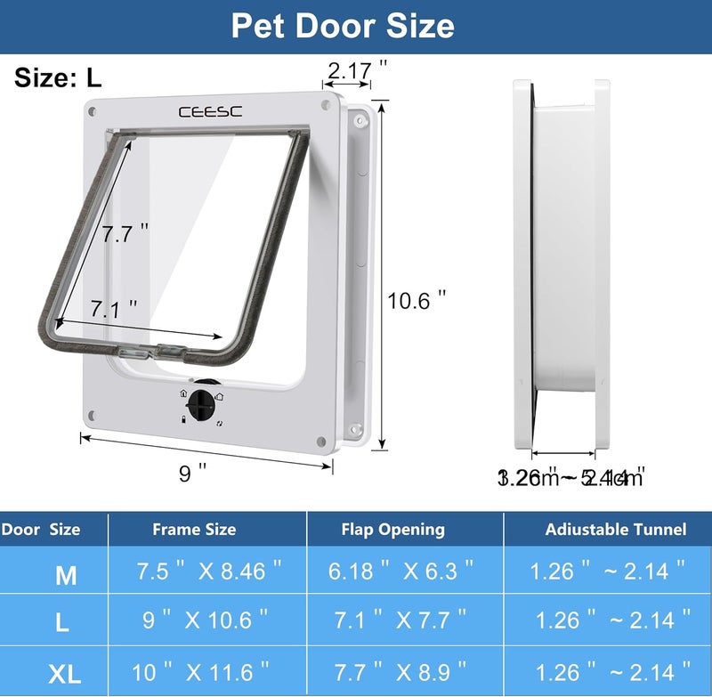 CEESC Large Cat Door for Interior/Exterior Door, Weatherproof, White, Rotary 4 Way Locking Pet Door for Cats & Dogs with Circumference < 23.62", Upgraded Version - Image 3