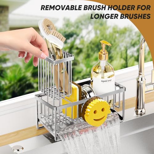 Taugast Sponge Holder for Kitchen Sink,Smiley Face Sink Caddy with Removable Brush Holder,Self-Draining Sponge Caddy for Soap,Dish Brush,Scrubber,Kitchen Essentials and Gadgets-Silver - Image 5