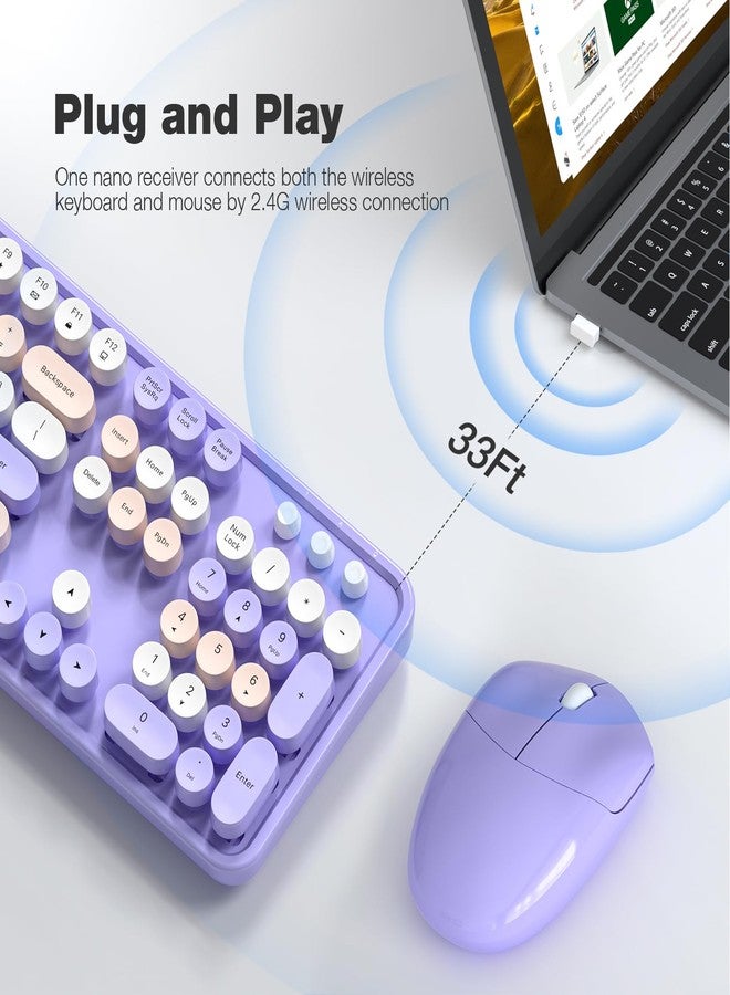 MOFii Wireless Keyboard and Mouse Combo, 2.4GHz Retro Wireless Keyboard with Numeric Keypad and Cute Wireless Mouse for Computer, PC, Computers, Laptop, WindowsxP/7/8/10 (Colorful Black) (Colorful Purple-B) - Image 2