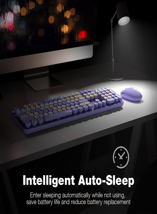 MOFii Wireless Keyboard and Mouse Combo, 2.4GHz Retro Wireless Keyboard with Numeric Keypad and Cute Wireless Mouse for Computer, PC, Computers, Laptop, WindowsxP/7/8/10 (Colorful Black) (Colorful Purple-B) - Image 4