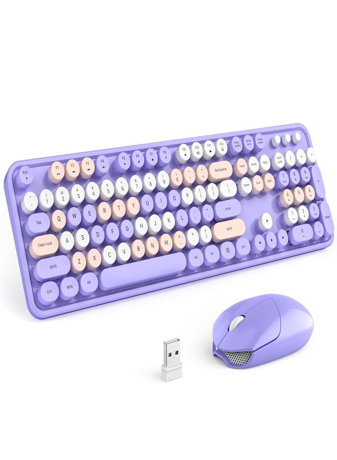 MOFii Wireless Keyboard and Mouse Combo, 2.4GHz Retro Wireless Keyboard with Numeric Keypad and Cute Wireless Mouse for Computer, PC, Computers, Laptop, WindowsxP/7/8/10 (Colorful Black) (Colorful Purple-B) - Image 1