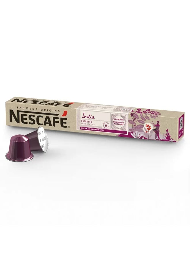 Farmers Origin India Espresso Pure Arabica Cocoa And Roasted Notes With Intensity Pack of 10