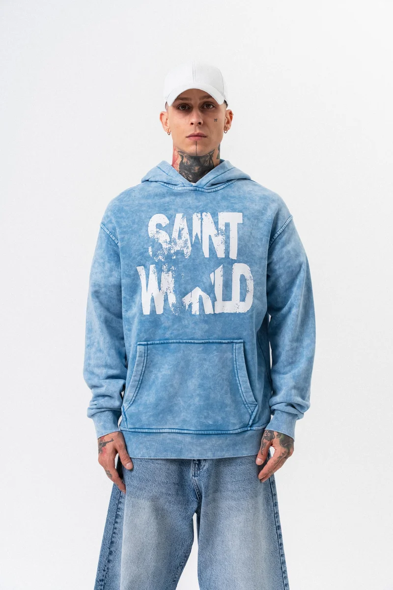 ريسباير هودي رجالي واسع أزرق مطبوع بنجوم