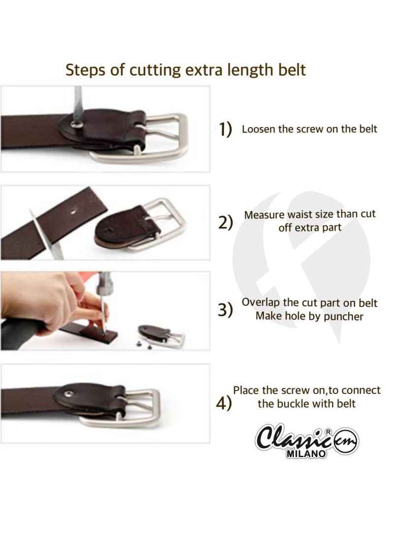 Classic Milano - Classic Milano Genuine Leather Belt Men - Semi-Casual Men's Belts & Party Wear Belt, Casual Outfits, Gifts - Black & Brown Men’s Leather Belt for Men - Image 1