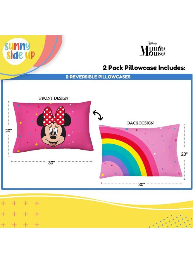 Sunny Side Up Disney Minnie Mouse 2 Pack Reversible Pillowcases - Double Pillow Covers, Kids Super Soft Pink Bedding - Image 3