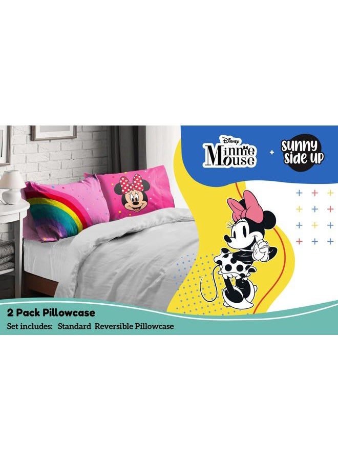 Sunny Side Up Disney Minnie Mouse 2 Pack Reversible Pillowcases - Double Pillow Covers, Kids Super Soft Pink Bedding - Image 2