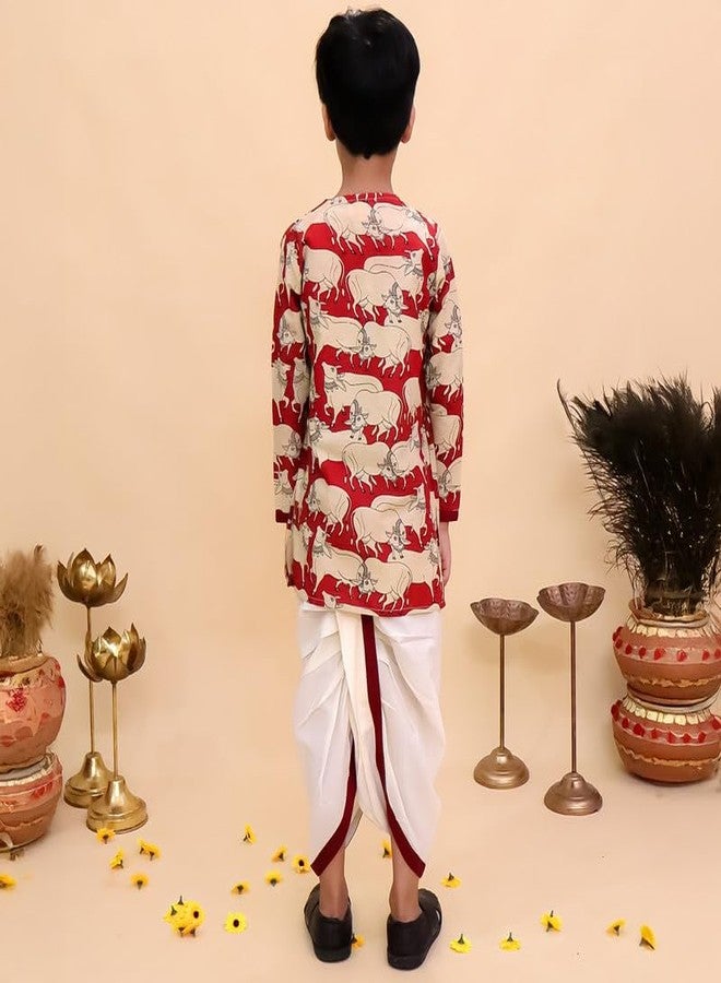 LITTLE GINNIE Cotton Kurta Pajama for Baby Boys 2-3 Years, Ethnic Wear for Boys - Red - Image 2