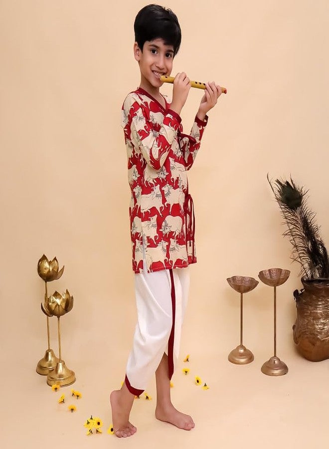 LITTLE GINNIE Cotton Kurta Pajama for Baby Boys 2-3 Years, Ethnic Wear for Boys - Red - Image 5