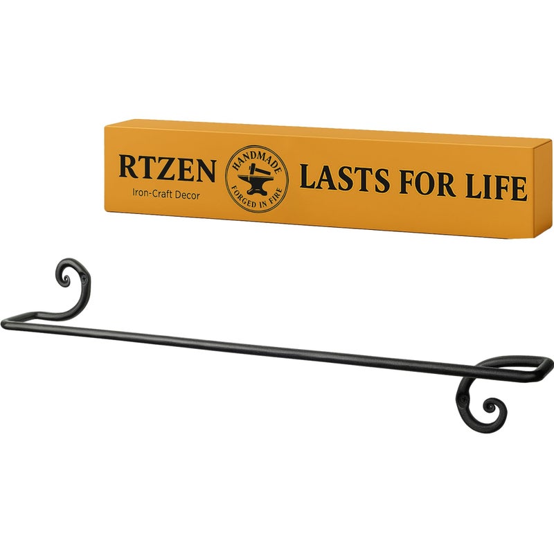 RTZEN Farmehouse Bathroom Towel Holder - Wrought Iron Matte Metal Black Towel Bar Wall Mount Rod - Handmade Home Decor Metal Kitchen Hanger Bar (24'' - Fits 24 Inch Towels) - Image 1