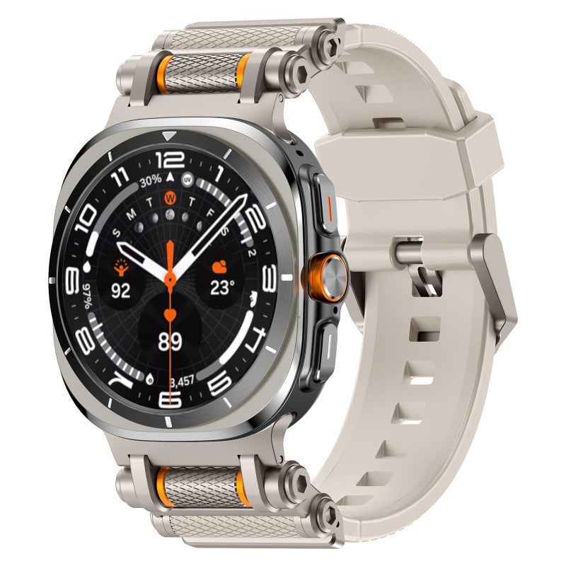 erorex For Samsung Galaxy Watch Ultra 47Mm / Ultra 2025 Metal Watch Connector Silicone Watch Band(Titanium Starlight) - Image 1