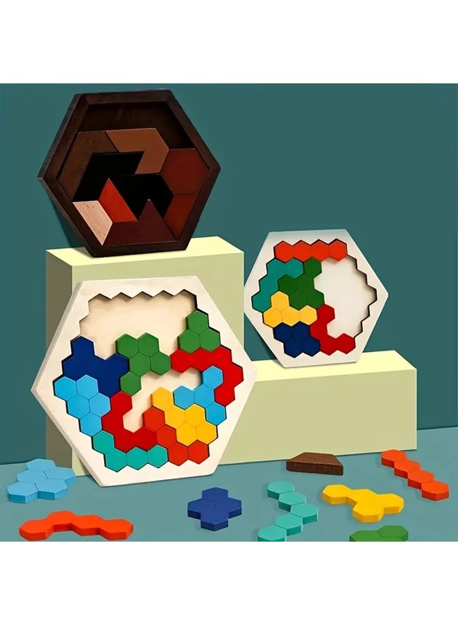 Chroma 3D Hexagonal Wooden Puzzle Educational Brain Teaser Toy For Youngsters Christmas Gift - Image 1