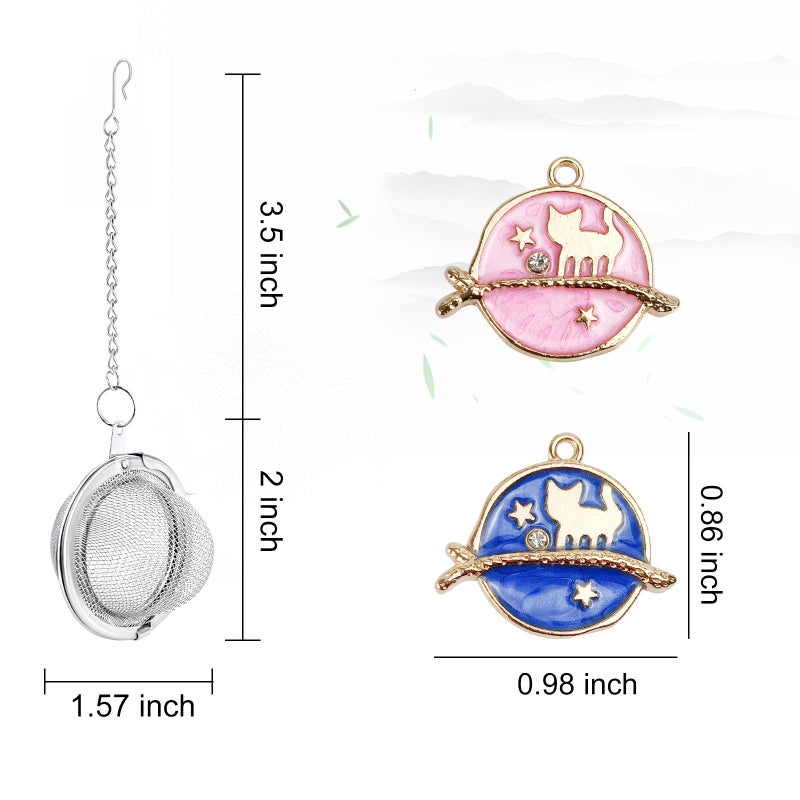 YOIYINI 2Pcs Stainless Steel Mesh Tea Infuser, 2.1 inch Tea Ball with Cute Planet Cat Pendants,Tea Strainer Tea Diffuser Tea Steeper for Filtering Tea,Tea Infusers for Loose Tea (Cute Planet Cat, 2PC) - Image 2